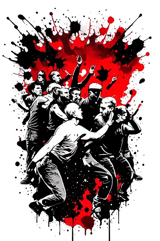 Side View Of Group Of People Rioting At Each Other Dystopian