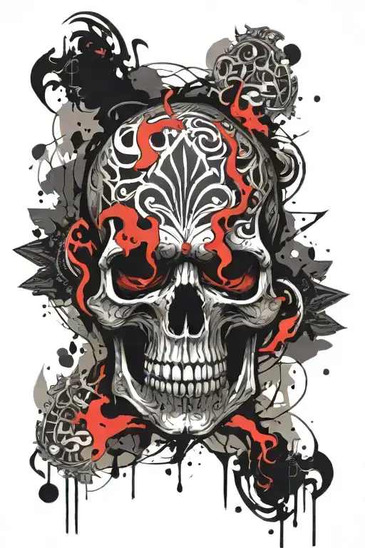 Tribal Skull Flames Surrounding