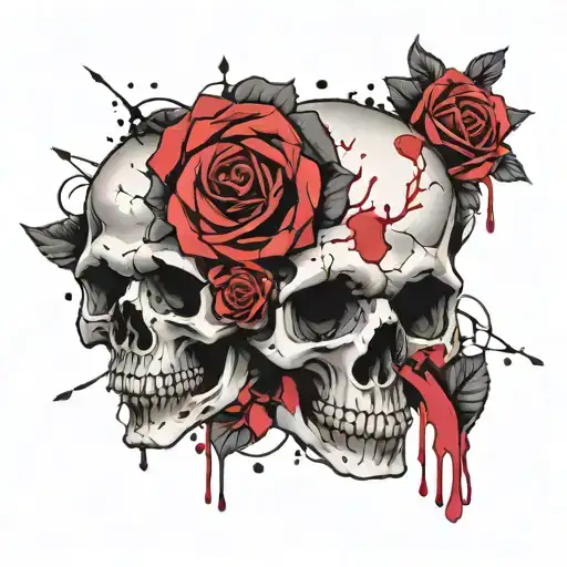 Skull Roses Blank And Pink