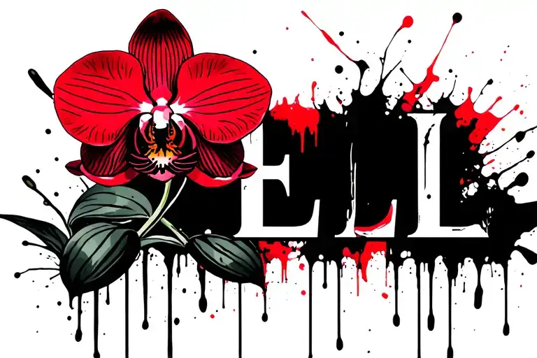 Orchid Line Tattoo With Three Initials E L L