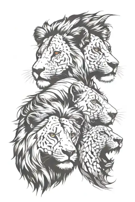 Two Female Lions Head