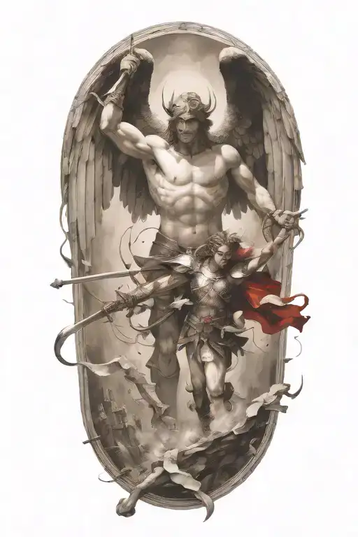 Archangel Michael Defeating A Demon In A Epic Battle