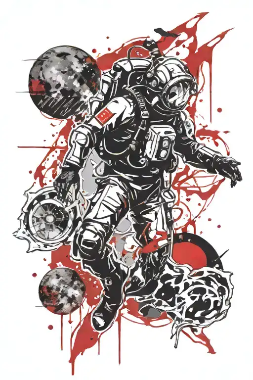 Diver Under Water With Light Rays From The Moon