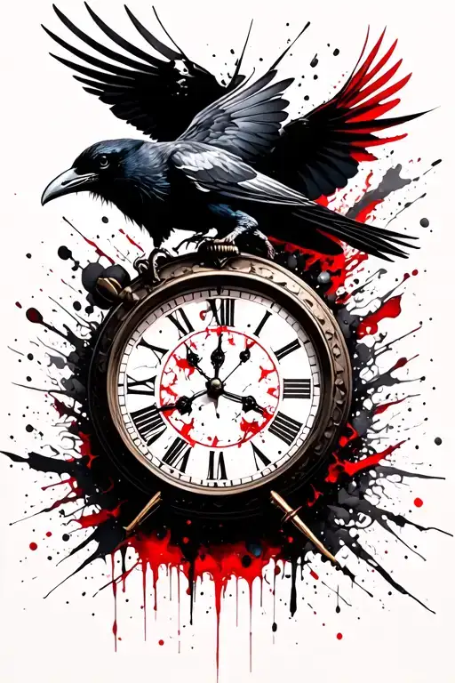 Flying Raven Under It Destroying Pocket Clock