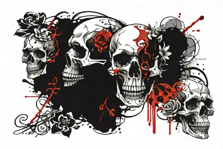 3 Skulls And Flowers Of Darkness