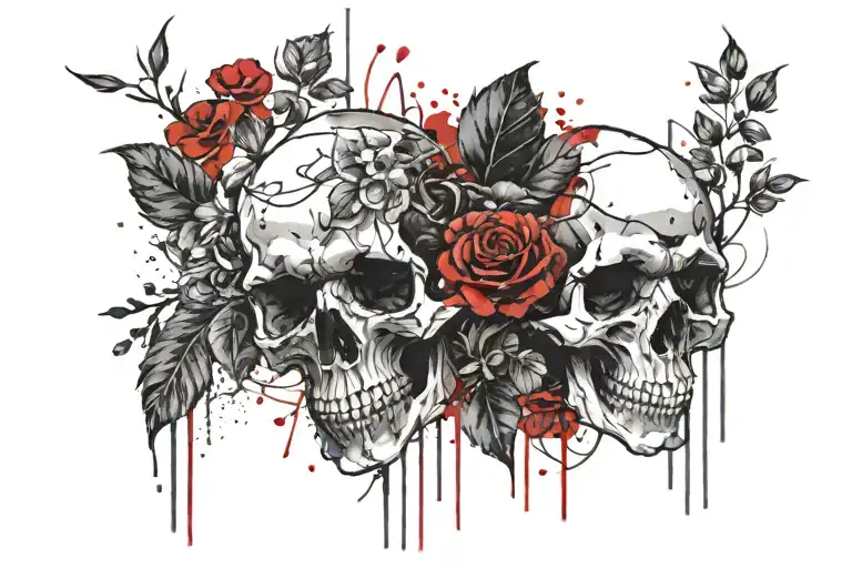 3 Skulls And Flowers Of Darkness
