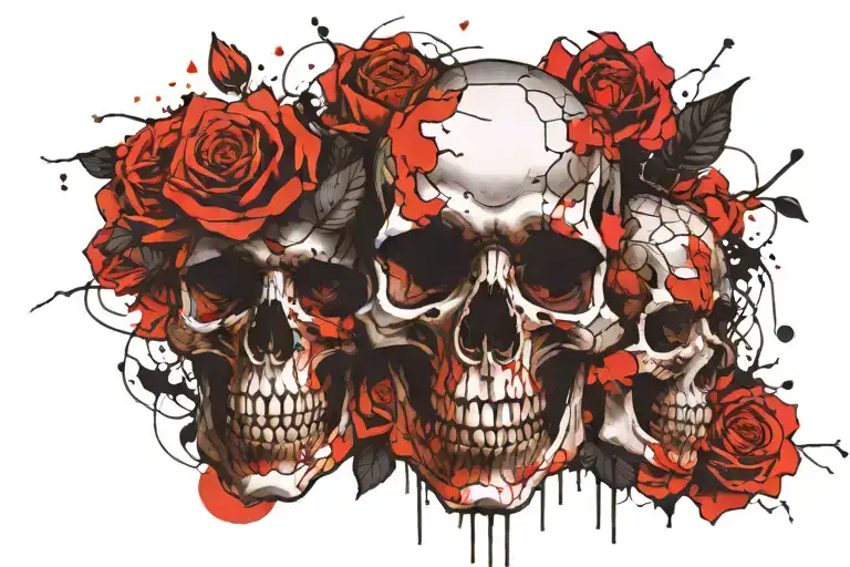 3 Skulls And Flowers Of Darkness