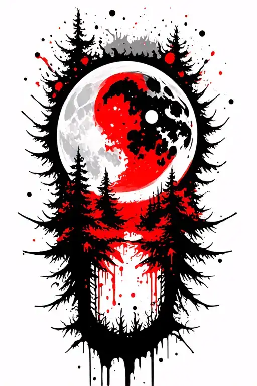 Forest With Moon Rising From Ashes Symbolizing Rebirth