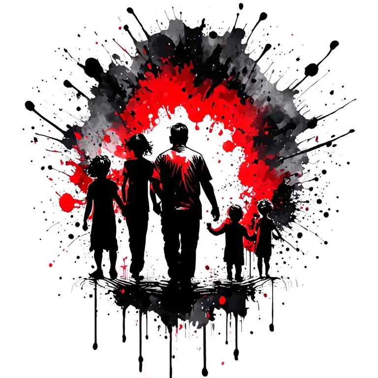 Father Walking Hand In Hand With Two Children