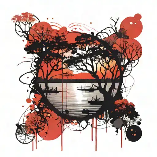 Lake Trees Sunset Sky