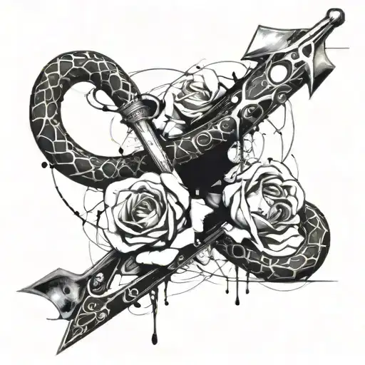 A Rose In Daggers With A Snake And A Warrior With An Axe