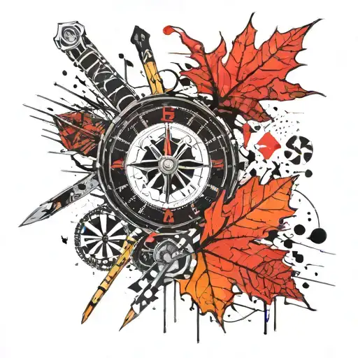 Compass Maple Leaf Skis Poker Chips Cards Dice Nature River Mountains