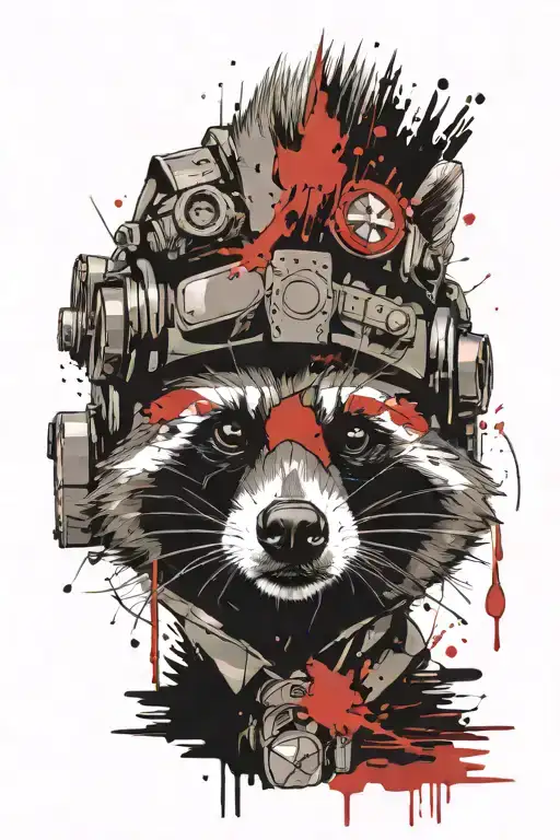 Raccoon In A Tactical Military Helmet