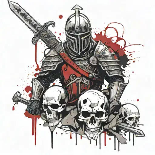 Knight With Sword Shield And Skull