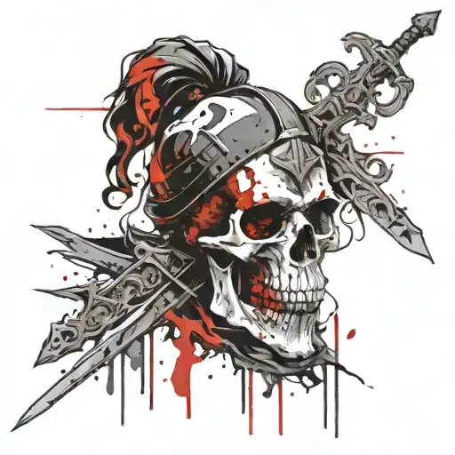 A Skull On The Background Of A Knight With A Sword
