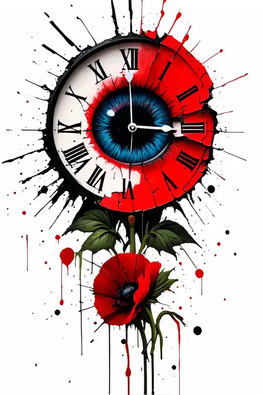 Shattered Clock At 18H26 With Poppy And Blue Eyes