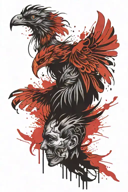Phoenix Bursting From Brain Tattoo Featuring