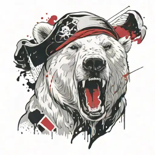 Polar Bear Head Roaring Fiercely Wearing A Pirate Hat