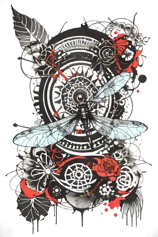 Dragonfly Mandala Design Incorporating Elements