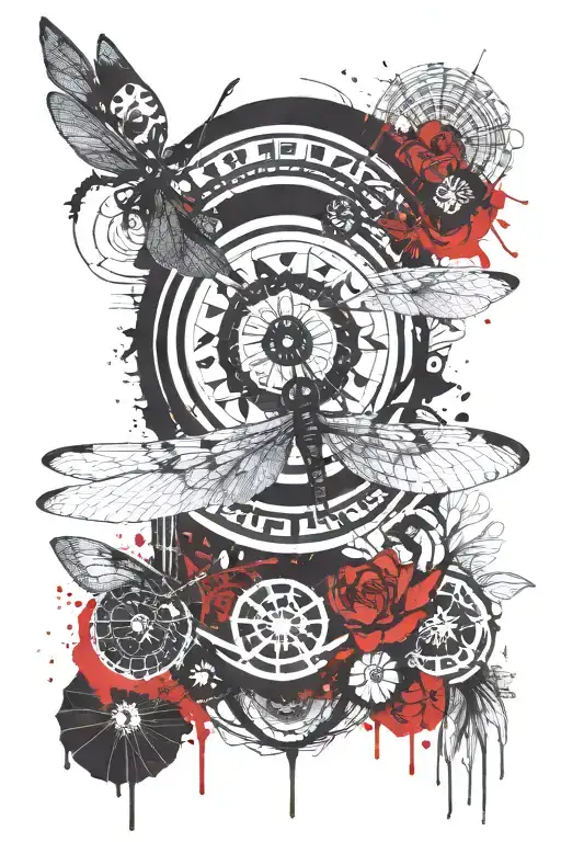 Dragonfly Mandala Design Incorporating Elements