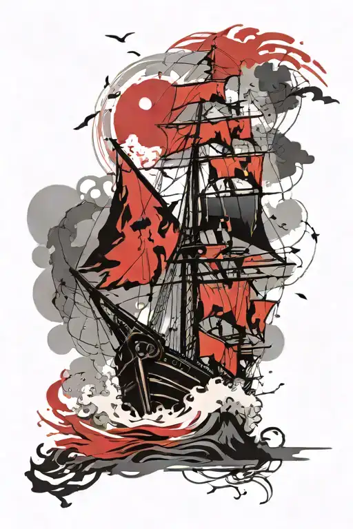 Nordic Ship Sailing Through Stormy Seas