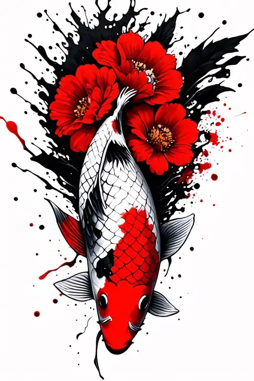 Koi Fish And Flowers