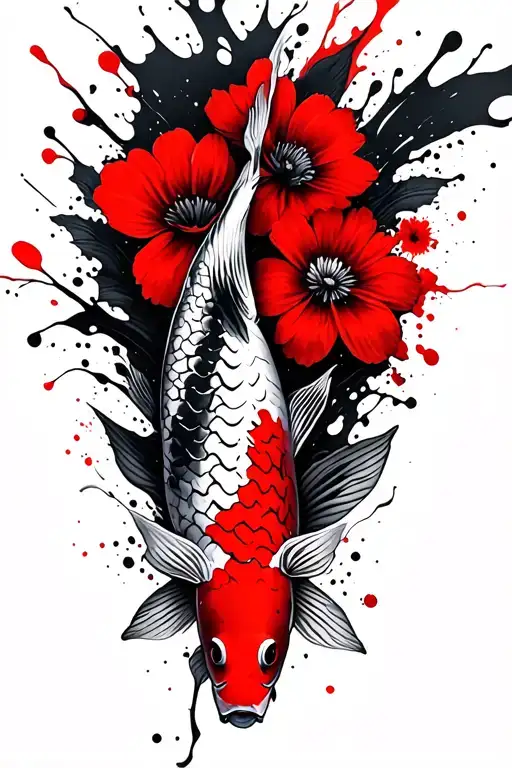 Koi Fish And Flowers