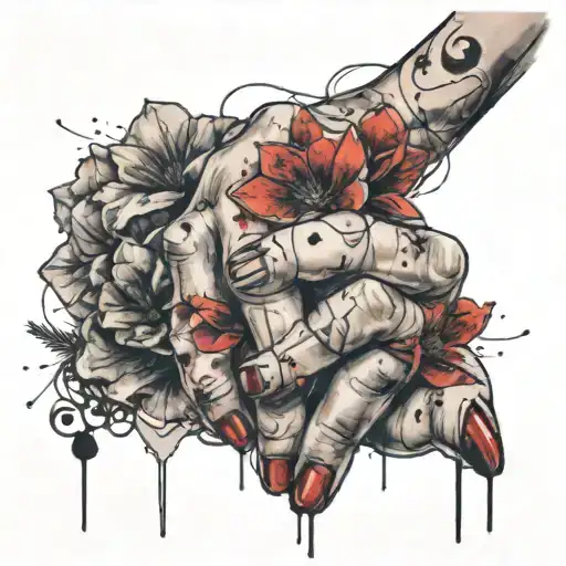 Female Middle Finger And Flowers