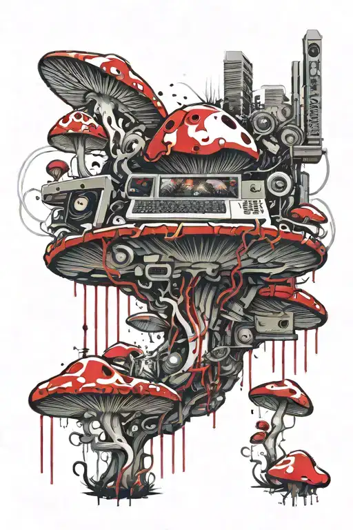 Psychedelic Mushroom Merged With Computer Technology And Circuitry