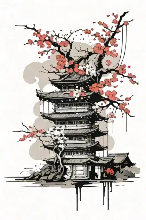 Japanese Temple Cherry Blossom Tree