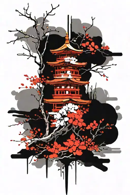 Japanese Temple Cherry Blossom Tree