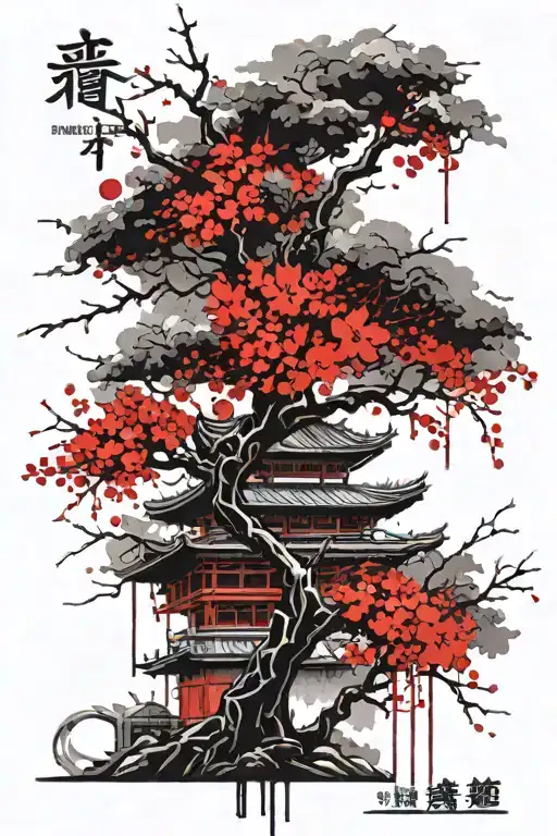 Japanese Temple Cherry Blossom Tree