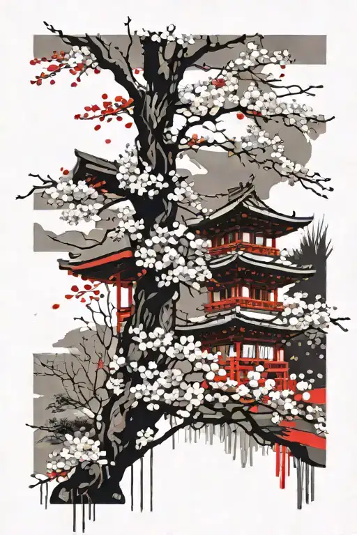 Japanese Temple Cherry Blossom Tree
