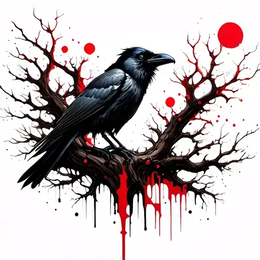Raven On Life Tree Growing