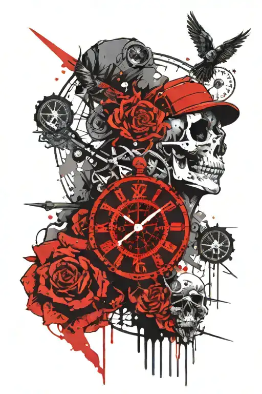 Warrior Women Bird Clock Compass Skull