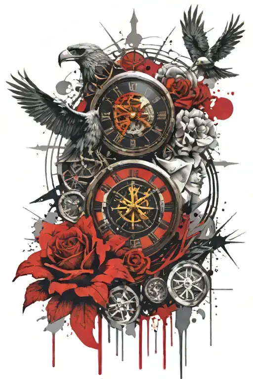 Warrior Women Bird Clock Compass Skull