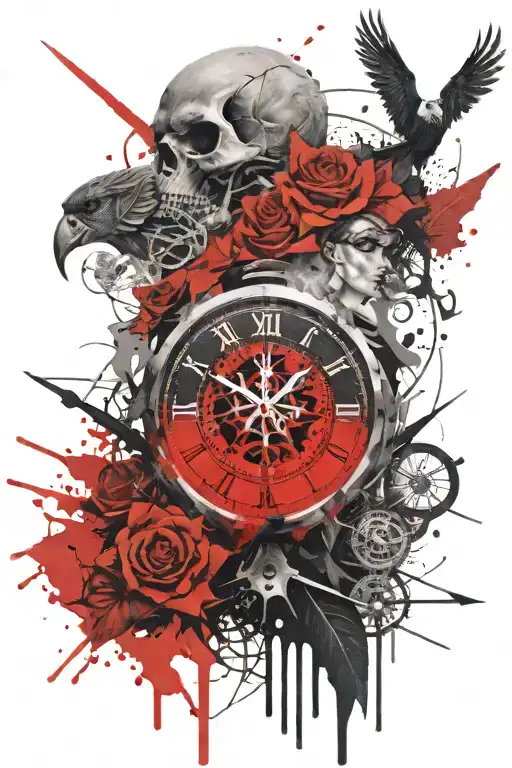 Warrior Women Bird Clock Compass Skull