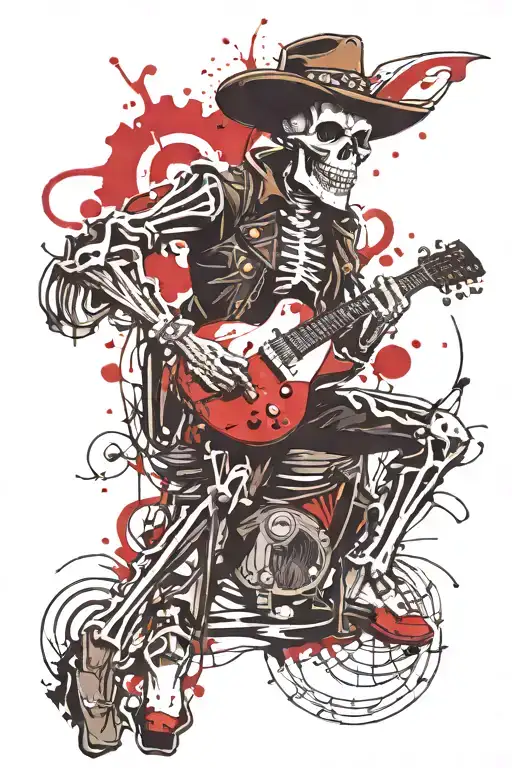 Evil Cowboy Skeleton With Accoustic Guitar