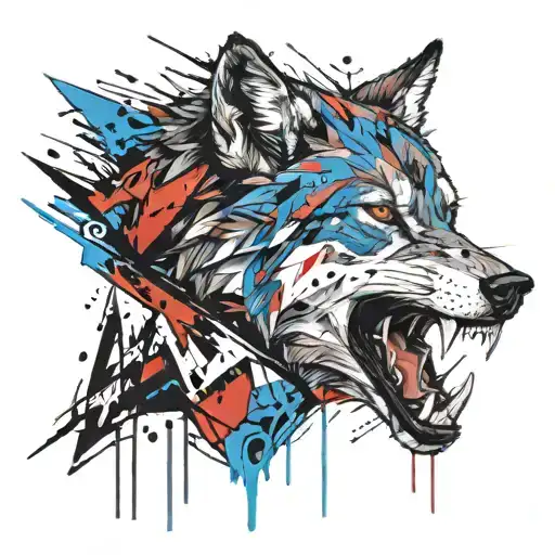 Wolf Bearing Its Teeth Woth Either Blue Or Red