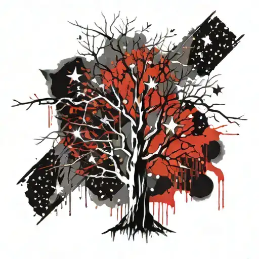 Willow Tree With Diamonds Scattered In The Branches With Stars Above