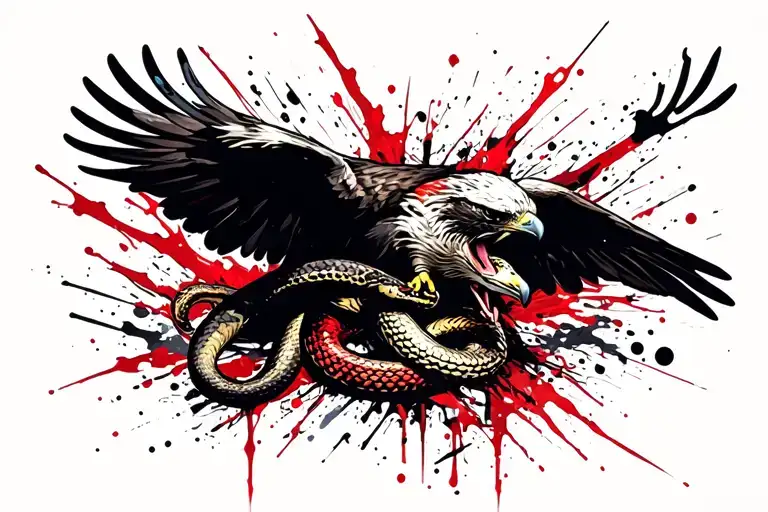 Hawk Fighting A Snake