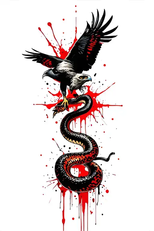 Hawk Fighting A Snake