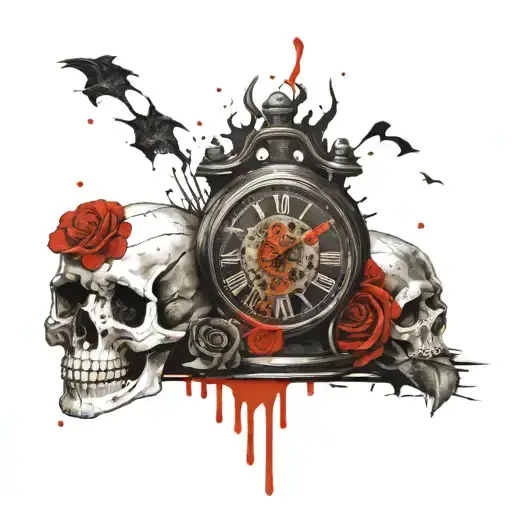 Skull Hour Glass And Time Running