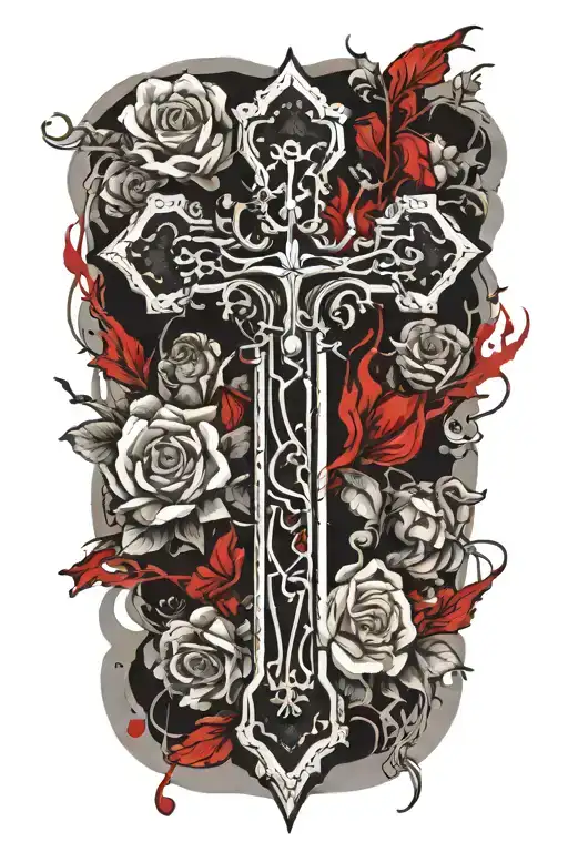 Gothic Cross With Flowers Wrapped