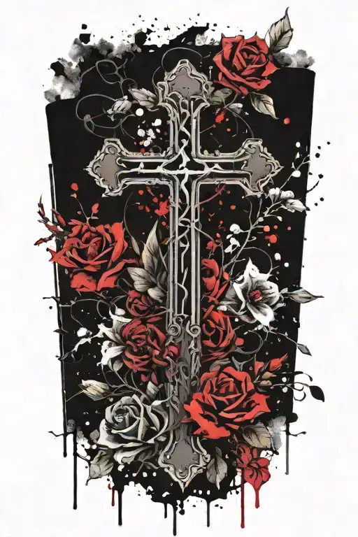 Gothic Cross With Flowers