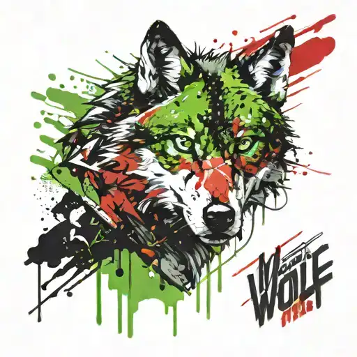 Green Eyed Wolf Head