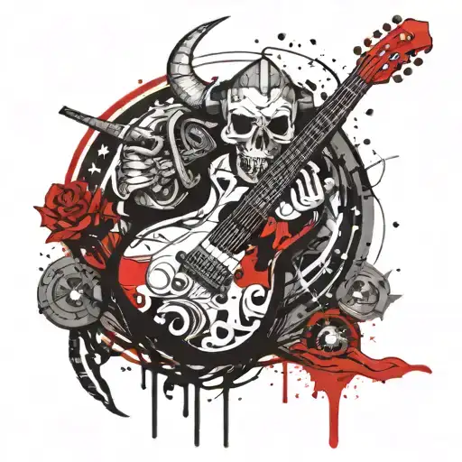 Viking Skull And Guitar Merging