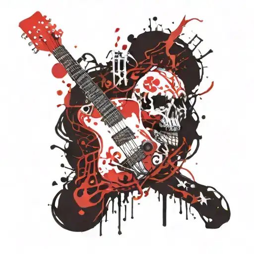 Viking Skull And V Guitar Merging Together