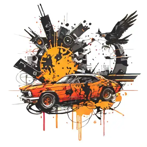 Neon Road With Orange Sun