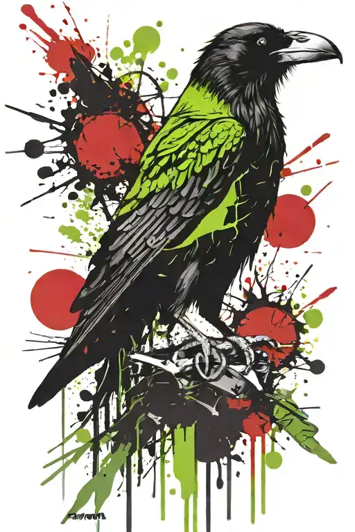 Raven With Bright Green Colors